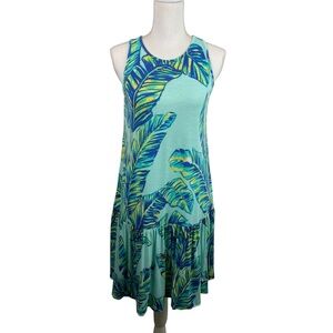 Tori Richard | Aqua Leaf Print Sleeveless Dress